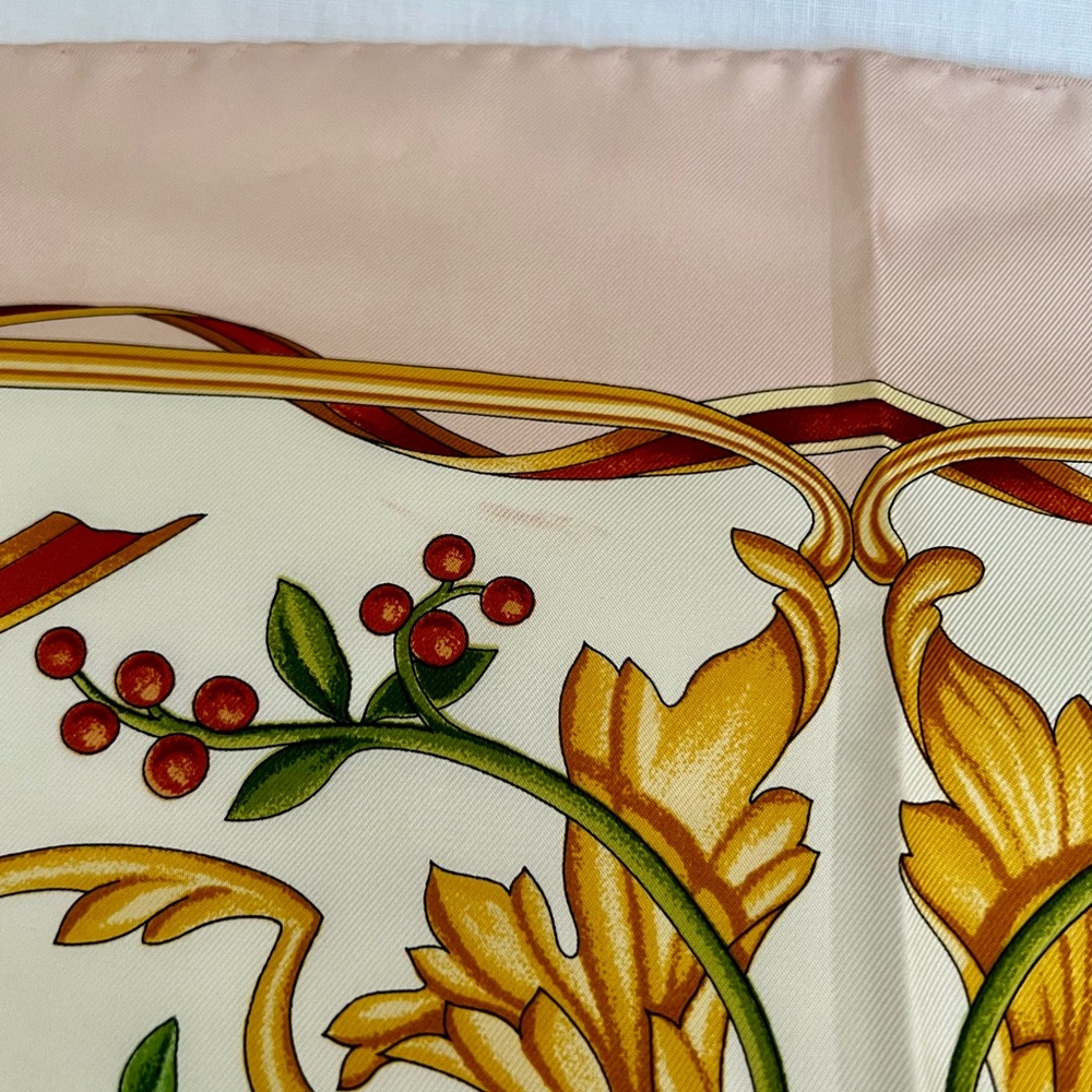 Salvatore Ferragamo Silk Scarf in Cream, Gold, Blue, Green, Brown - Picture 12 of 16